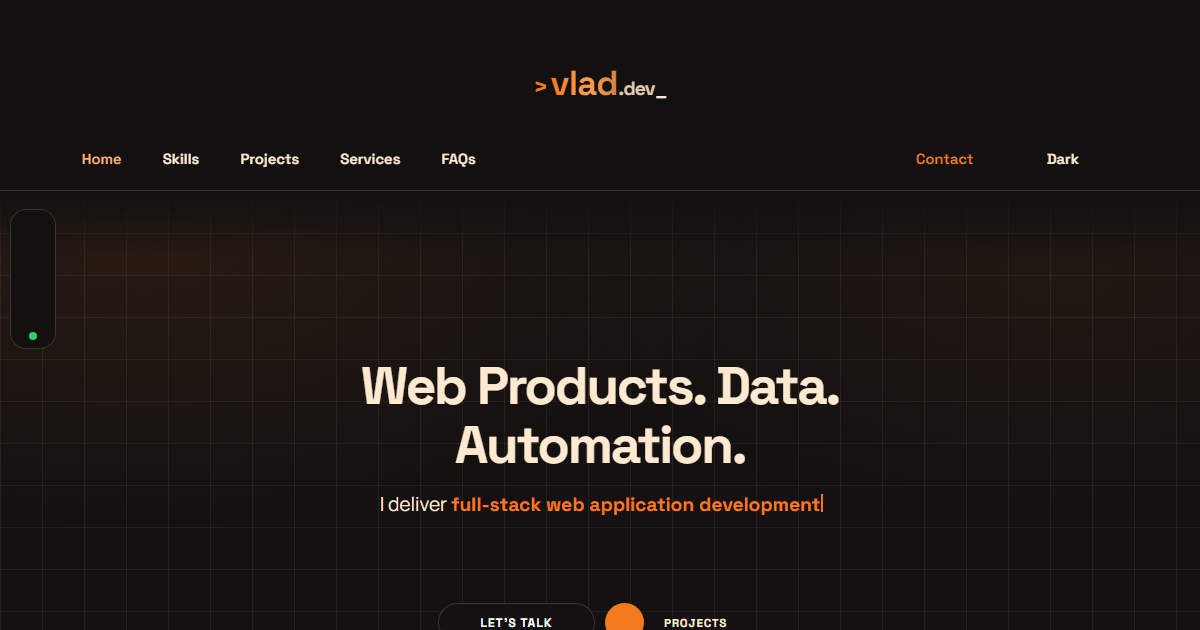 Light mode preview of the vlad.dev homepage