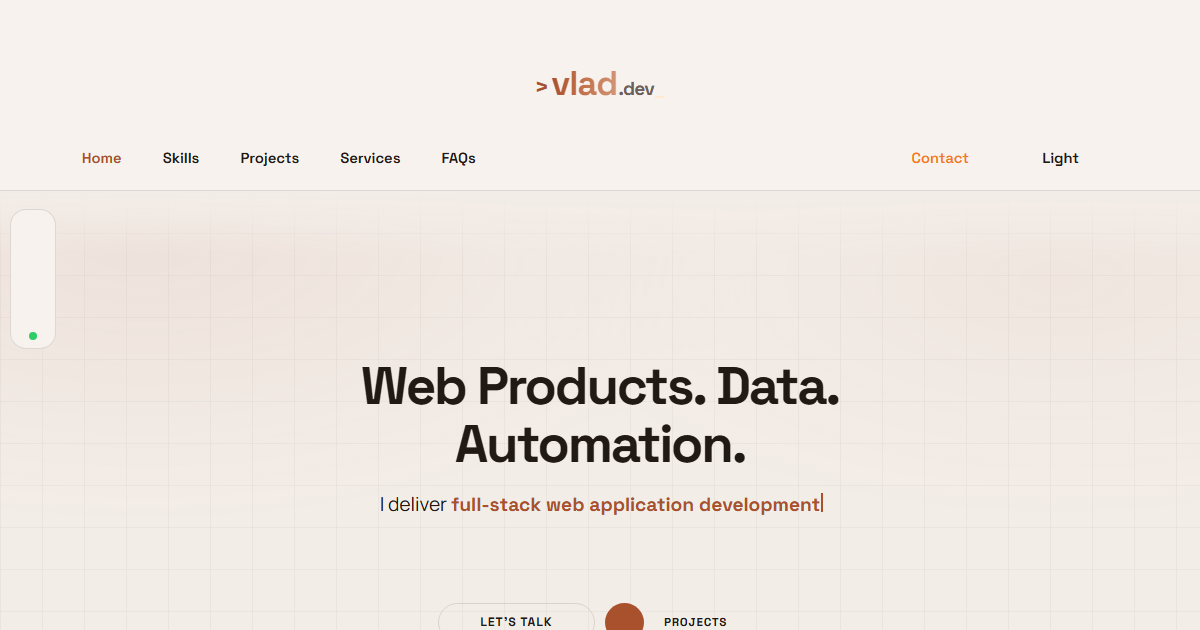 Light mode preview of the vlad.dev homepage